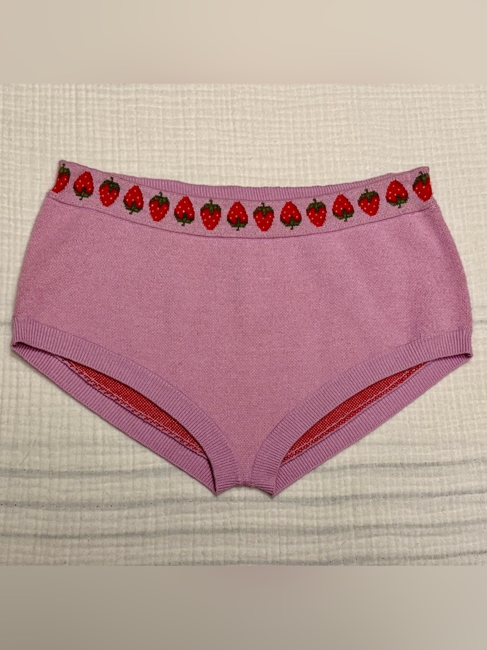 Intimately Free People Pink Red Strawberry Trim Knit Sweater Shorts Size Large